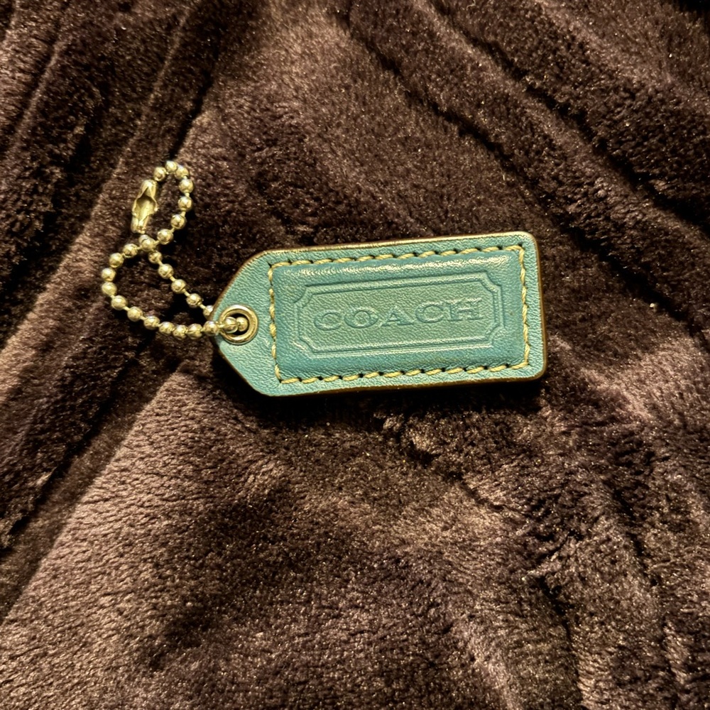 Coach Teal Leather Purse Tag with Silver Chain
